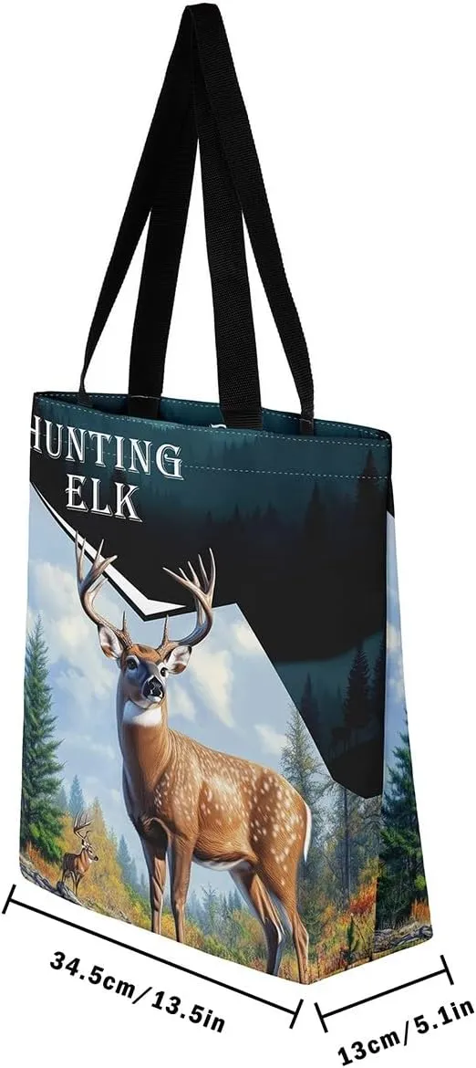Castle Fairy Hunting Animal Theme Canvas Tote Bag,Rustic Farmhouse Large Capacity Shoulder Handbags,Shopping Grocery Bags