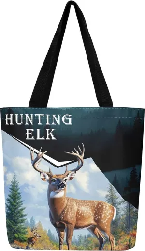 Castle Fairy Hunting Animal Theme Canvas Tote Bag,Rustic Farmhouse Large Capacity Shoulder Handbags,Shopping Grocery Bags