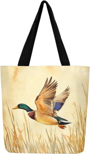 Castle Fairy Hunting Animal Theme Canvas Tote Bag,Rustic Farmhouse Large Capacity Shoulder Handbags,Shopping Grocery Bags