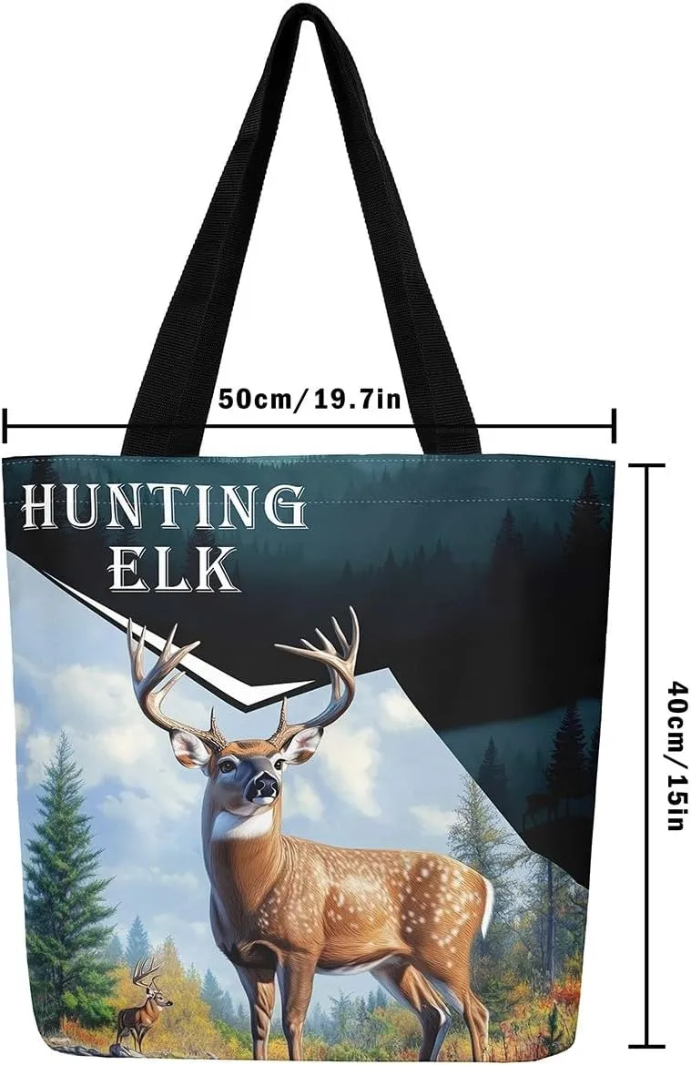 Castle Fairy Hunting Animal Theme Canvas Tote Bag,Rustic Farmhouse Large Capacity Shoulder Handbags,Shopping Grocery Bags