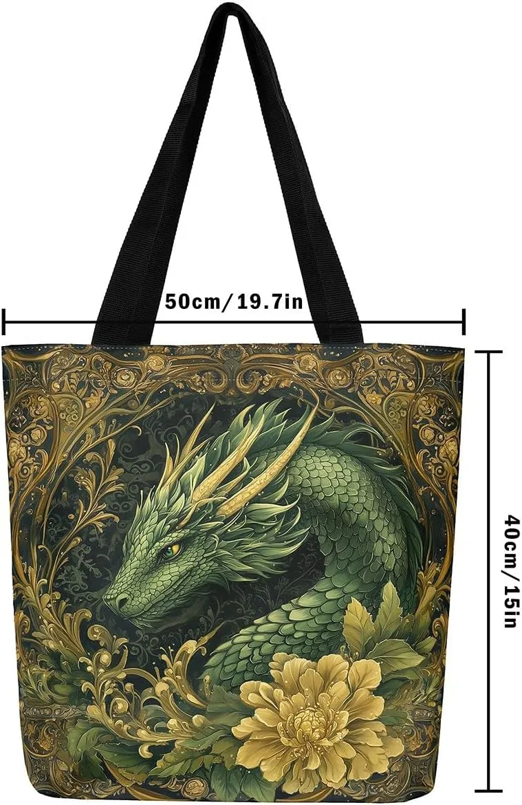 Castle Fairy Wild Animal Canvas Tote Bag 19.7x5.1 Inch Jungle Theme Shoulder Handbags for Adults Shopping Gym