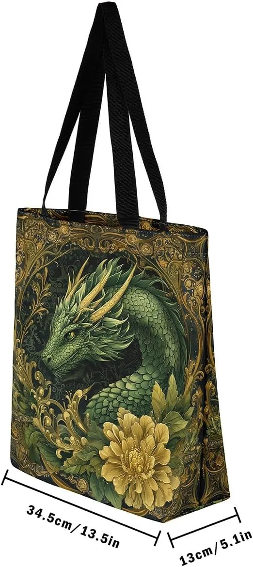 Castle Fairy Wild Animal Canvas Tote Bag 19.7x5.1 Inch Jungle Theme Shoulder Handbags for Adults Shopping Gym
