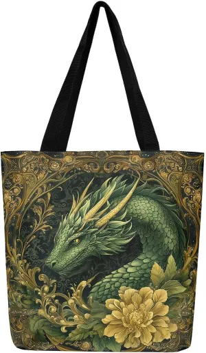 Castle Fairy Wild Animal Canvas Tote Bag 19.7x5.1 Inch Jungle Theme Shoulder Handbags for Adults Shopping Gym