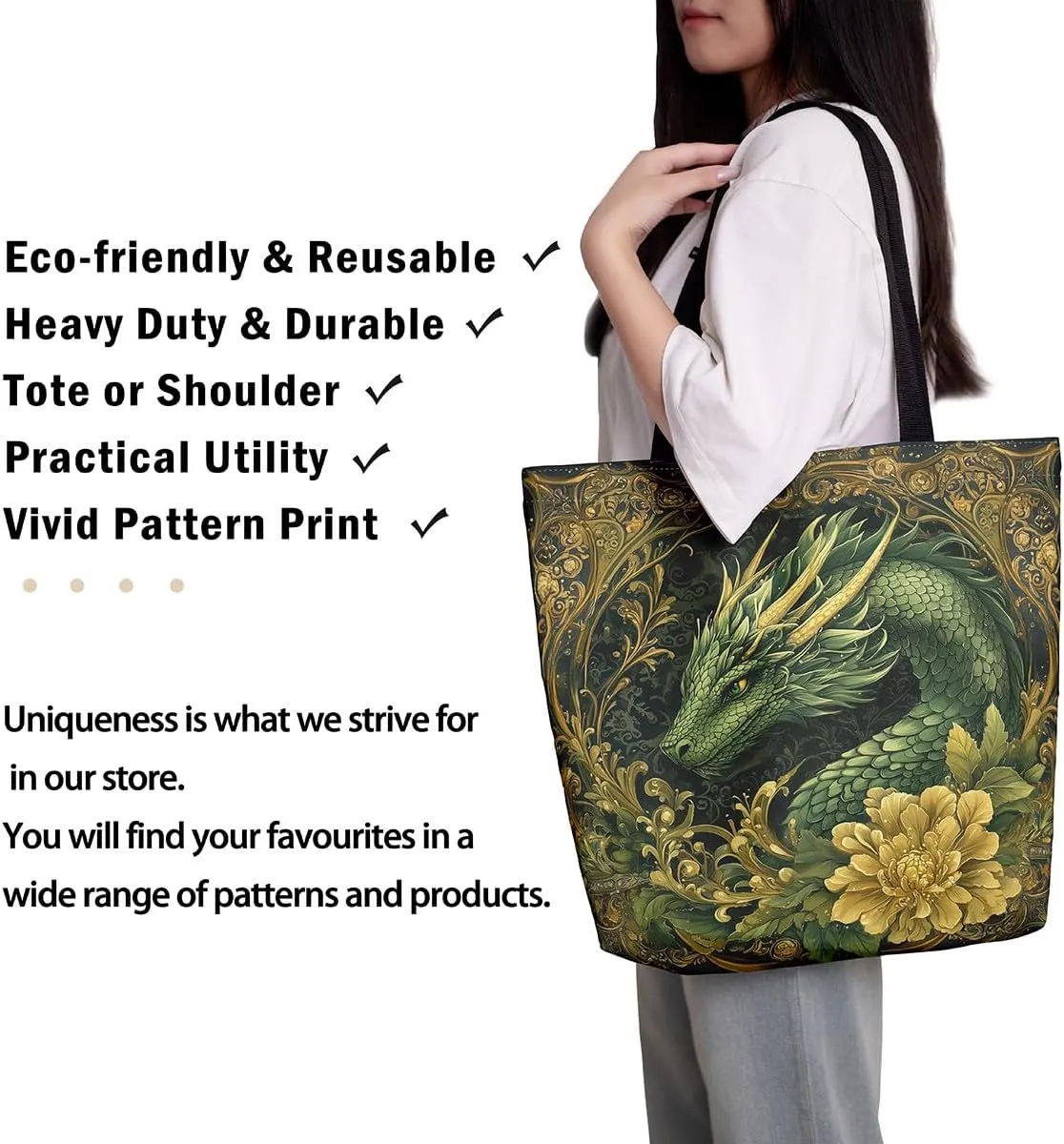 Castle Fairy Wild Animal Canvas Tote Bag 19.7x5.1 Inch Jungle Theme Shoulder Handbags for Adults Shopping Gym