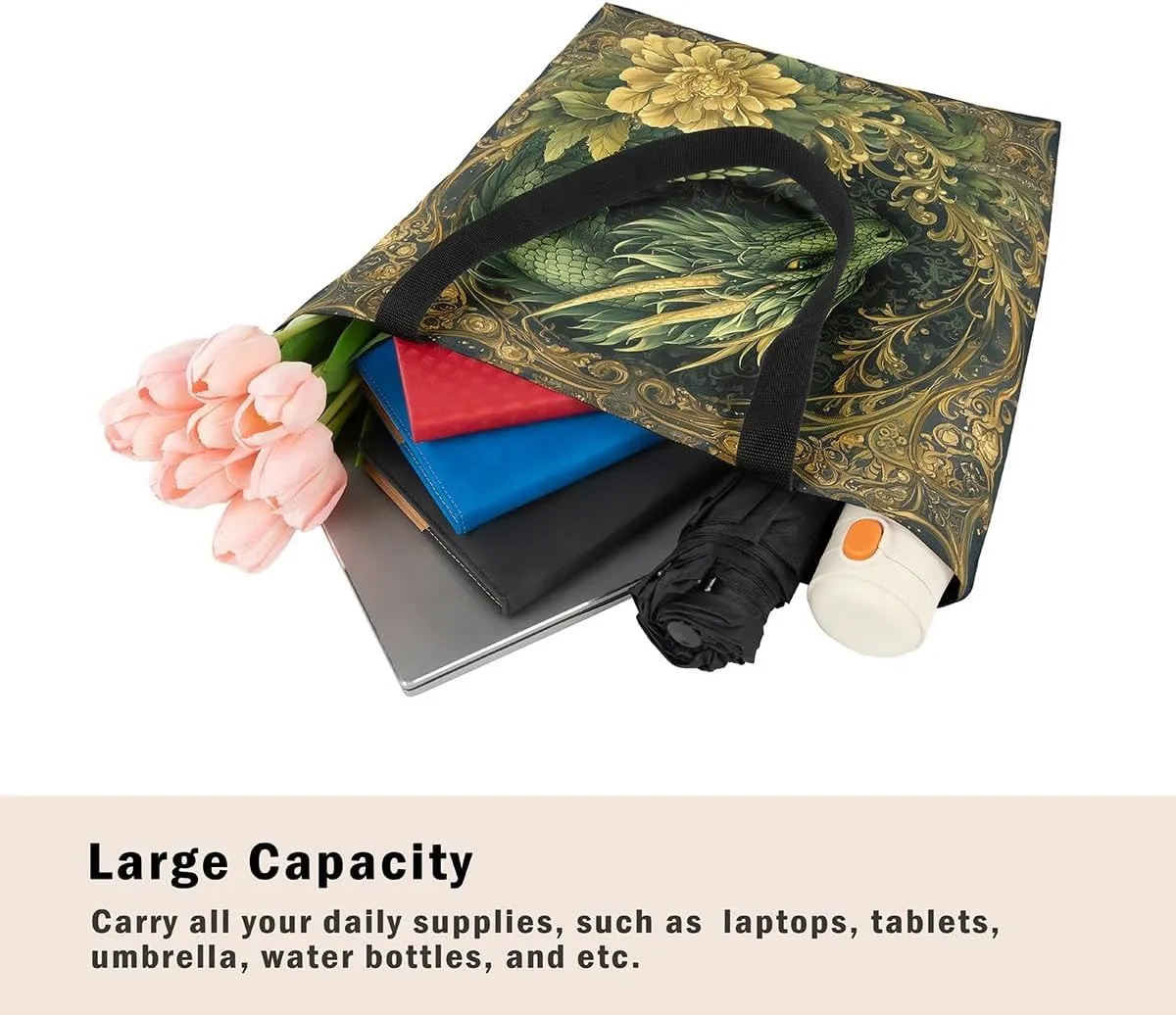 Castle Fairy Wild Animal Canvas Tote Bag 19.7x5.1 Inch Jungle Theme Shoulder Handbags for Adults Shopping Gym