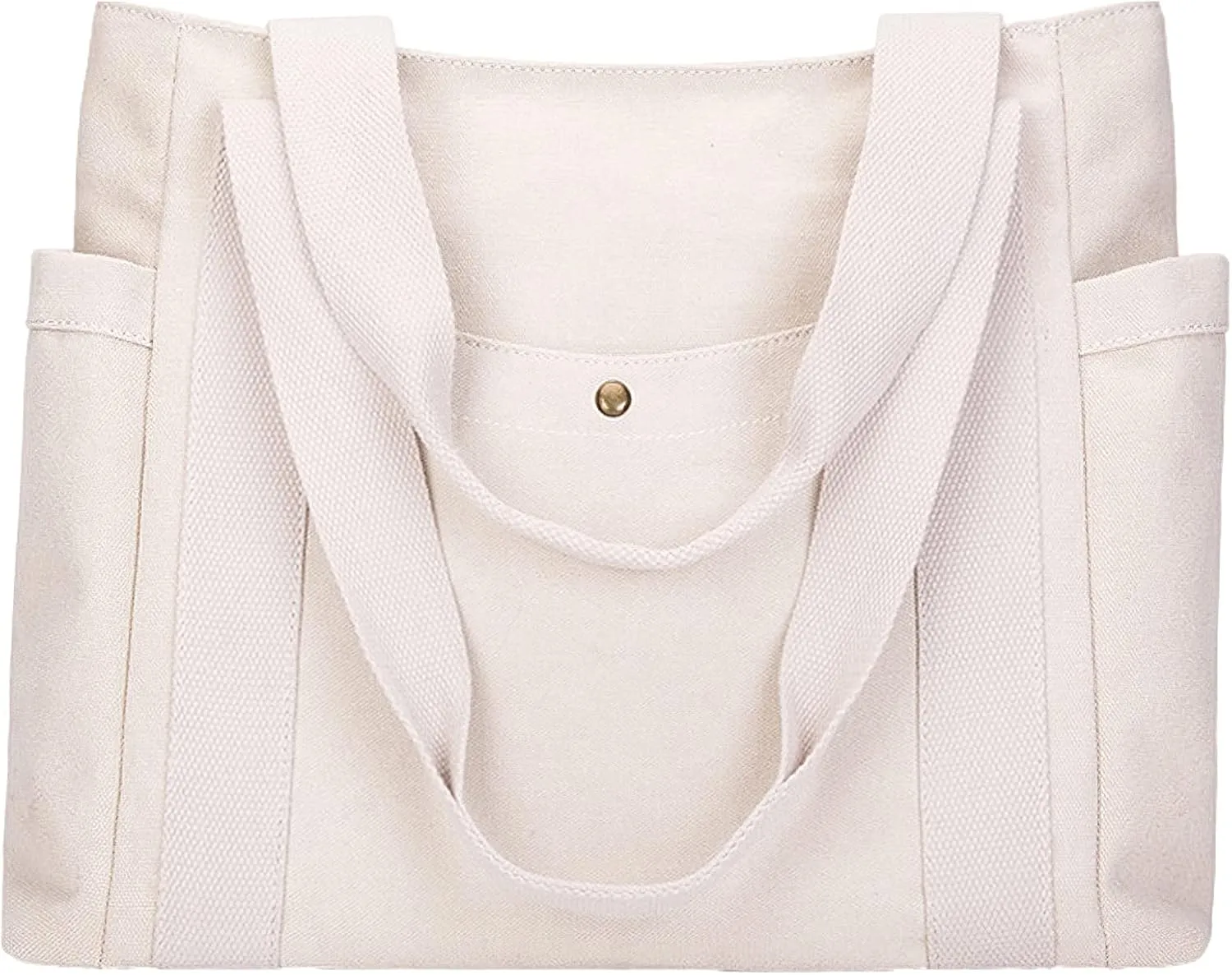 Casual Canvas Tote Bag Multiple Pockets Shoulder Bag Large Capacity Handbags Travel Beach Work Daily Essentials Purse