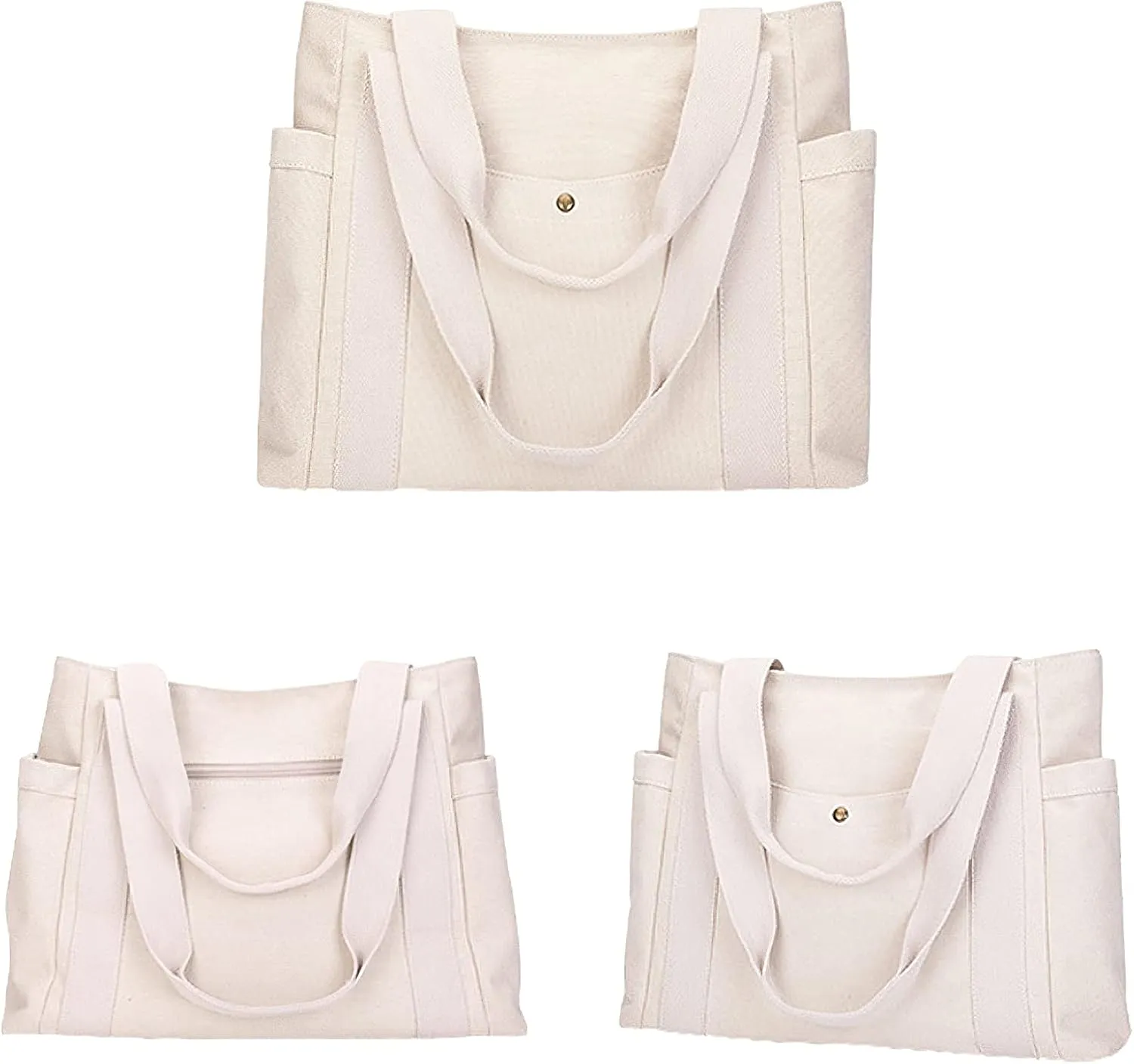 Casual Canvas Tote Bag Multiple Pockets Shoulder Bag Large Capacity Handbags Travel Beach Work Daily Essentials Purse
