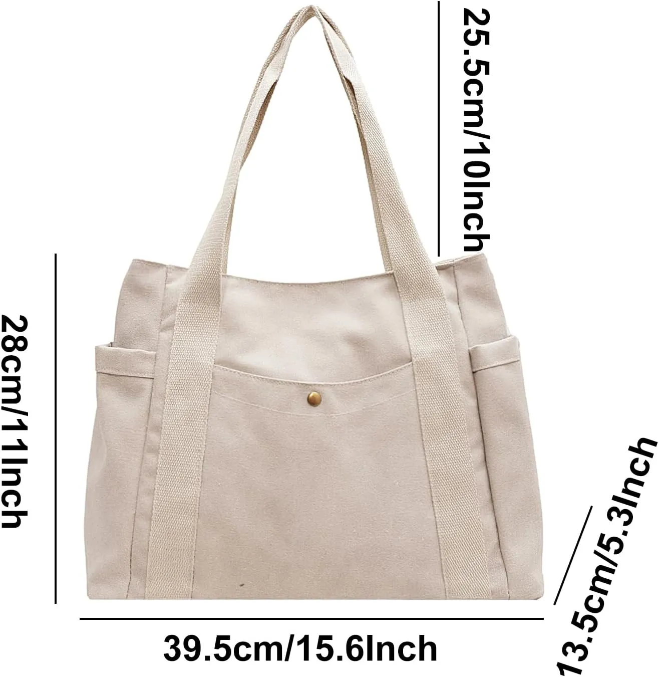 Casual Canvas Tote Bag Multiple Pockets Shoulder Bag Large Capacity Handbags Travel Beach Work Daily Essentials Purse