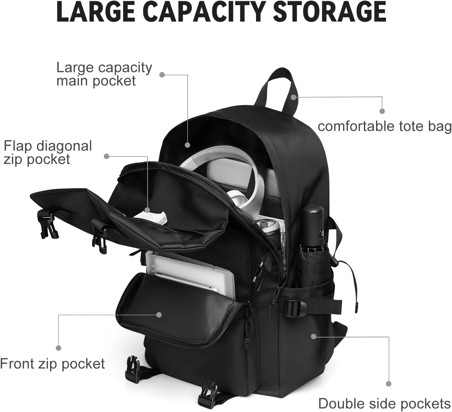 Casual Daypack Large upgraded version College Laptop Backpack for Men Women Water Resistant Lightweight School Bag Travel Rucksack Sports High Middle Bookbag girls Size L(Black)