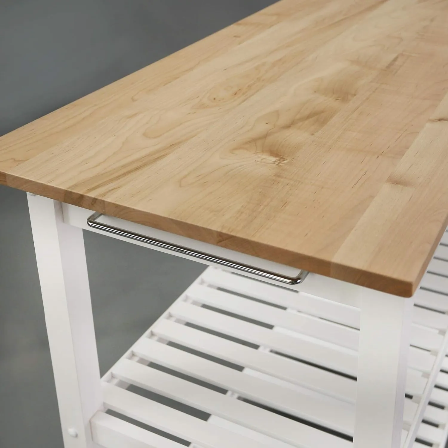 Casual Home Solid Wood Kitchen Island, Natural Maple Top, White Base (New) 40*20*36.5inch