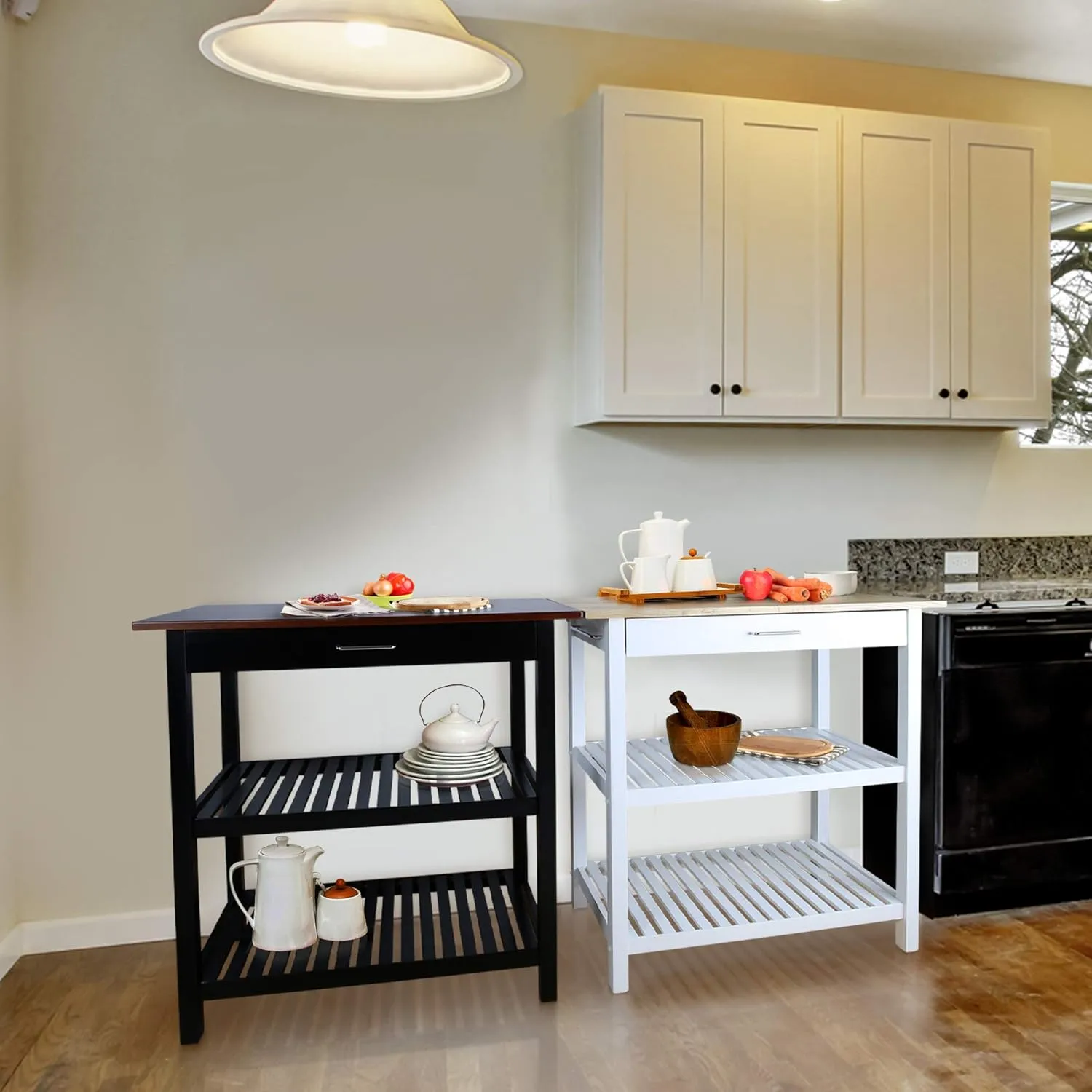 Casual Home Solid Wood Kitchen Island, Natural Maple Top, White Base (New) 40*20*36.5inch