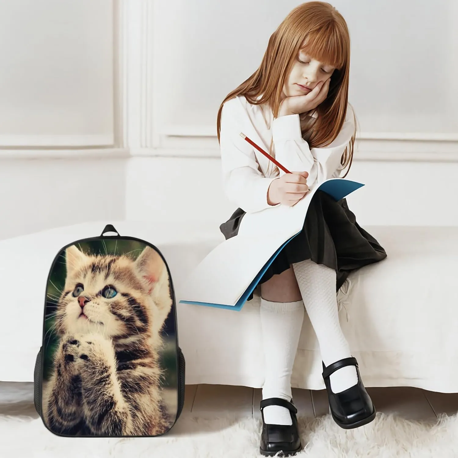 Cat Backpack Simple Aesthetic Bookbag for Women & Men Lightweight Adjustable Black Backpack for Travel Outdoor Sports
