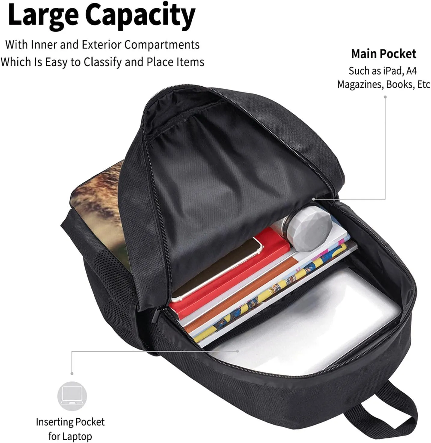 Cat Backpack Simple Aesthetic Bookbag for Women & Men Lightweight Adjustable Black Backpack for Travel Outdoor Sports