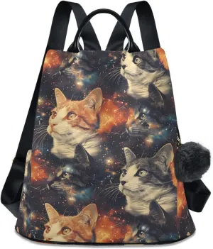 Cats Nebula Background Backpack for Women Anti Theft Large Fashion Travel Shoulder Bag Purse Rucksack Lightweight