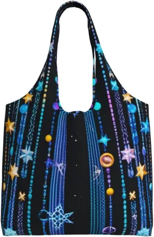 Celestial Cascade Print Canvas Tote Bag for Women, Large Capacity Casual Shoulder Handbags for Work Travel Shopping