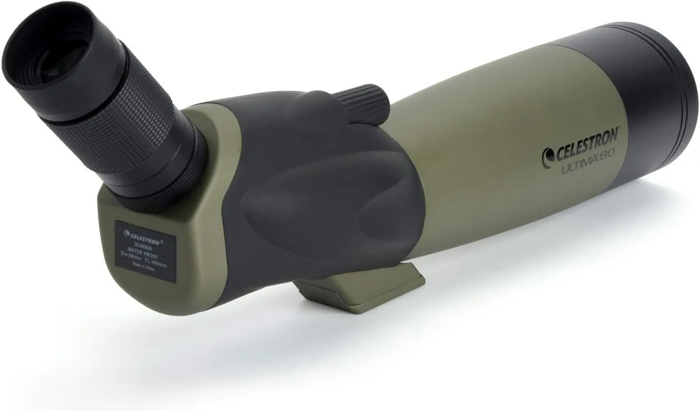 Celestron 52250 Ultima 20-60x80mm Angled Refractor Spotting Scope Telescope with Multi-Coated Optics, Waterproof Rubber Tubing and Soft Carry Case, Green