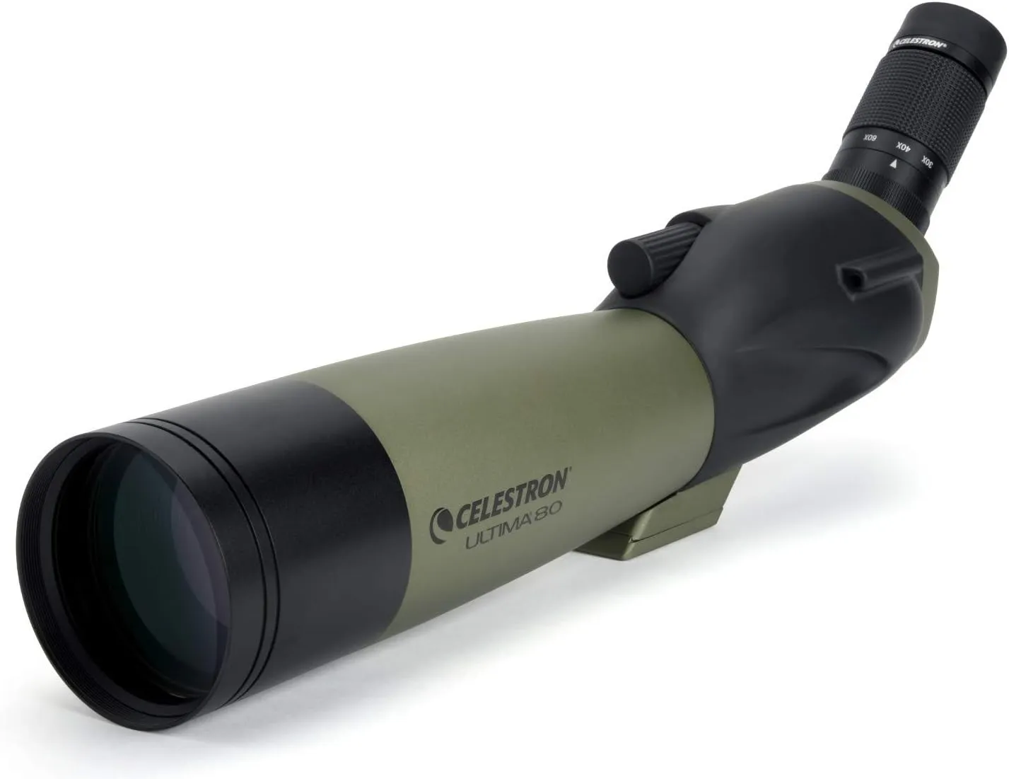 Celestron 52250 Ultima 20-60x80mm Angled Refractor Spotting Scope Telescope with Multi-Coated Optics, Waterproof Rubber Tubing and Soft Carry Case, Green