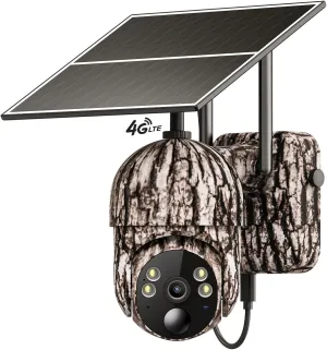 Cellular Trail Security Cameras Built-in 4G LTE SIM Card, 2K Game Camera Solar with 360° Full View, Color Night Vision, Motion Activated, Live Streaming & Playback, IP65 Waterproof