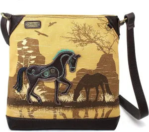 Chala Handbags Safari Horse Canvas Crossbody Bag Purse, Horse Lover