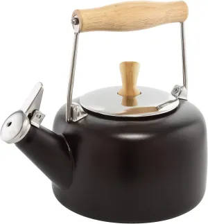 Chantal SVEN Enamel on Steel Whistling Teakettle with Natural Wood handle, 1.4 quarts (Black 2)