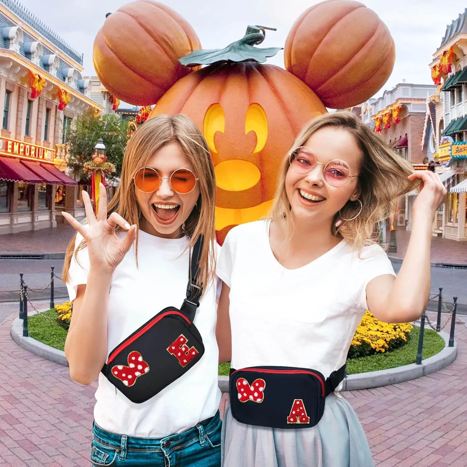 Chenille Initial Letter Bow Mouse Fanny Pack, Waterproof Park Crossbody Bag Christmas Birthday Gifts for Teen Girls Daughter Women Kids Adults, Cute Belt Bag Must Haves for Park Travel (A, Black)