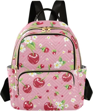 Cherries Flower Pink Mini Backpack Purse for Women Shoulder Bag Fashion Daypack Ladies Handbag Lightweight Travel Bag Rucksack