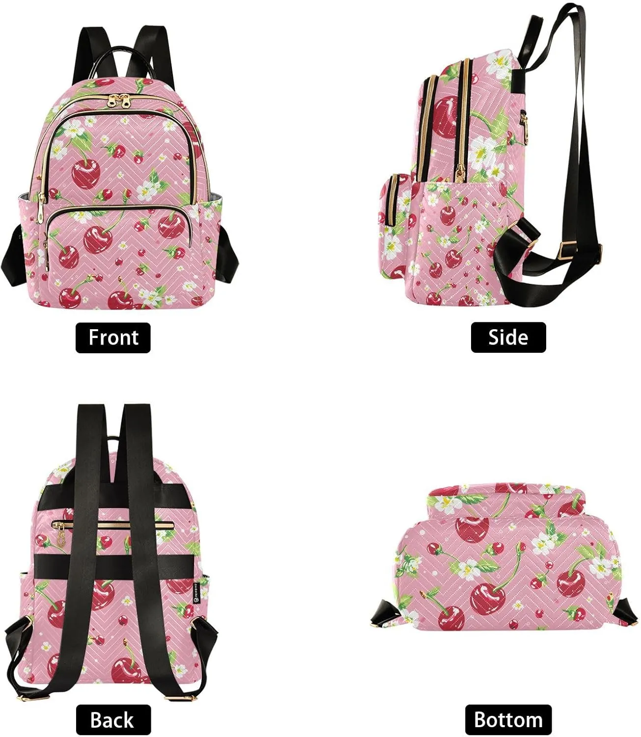 Cherries Flower Pink Mini Backpack Purse for Women Shoulder Bag Fashion Daypack Ladies Handbag Lightweight Travel Bag Rucksack