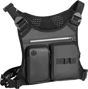 Chest Bag for Men, Waterproof Sports Utility Chest Pack with Water Bottle Holder&Phone Holder, Lightweight&Adjustable EDC Sports Chest Bag for Workout Running Fishing Cycling Hiking Skiing