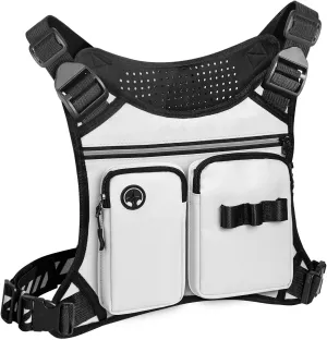 Chest Bag for Men White, Waterproof Sports Utility Chest Bag with Water Bottle Holder&Phone Holder, Lightweight&Adjustable EDC Sports Chest Pack for Workouts,Running,Fishing, Cycling, Hiking,Skiing