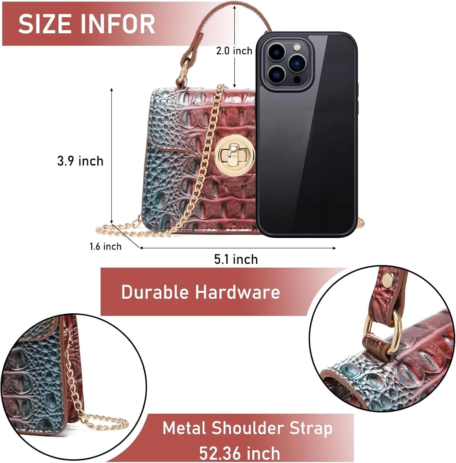 Chic Women Crocodile Leather bags Mini Top-Handle Clutch Compact Evening Bag Stylish Accessory for Essentials
