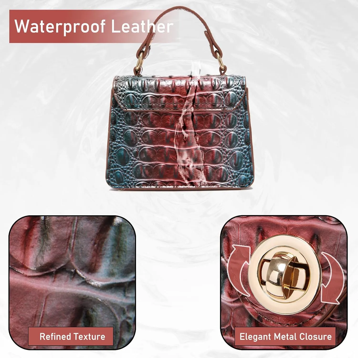 Chic Women Crocodile Leather bags Mini Top-Handle Clutch Compact Evening Bag Stylish Accessory for Essentials