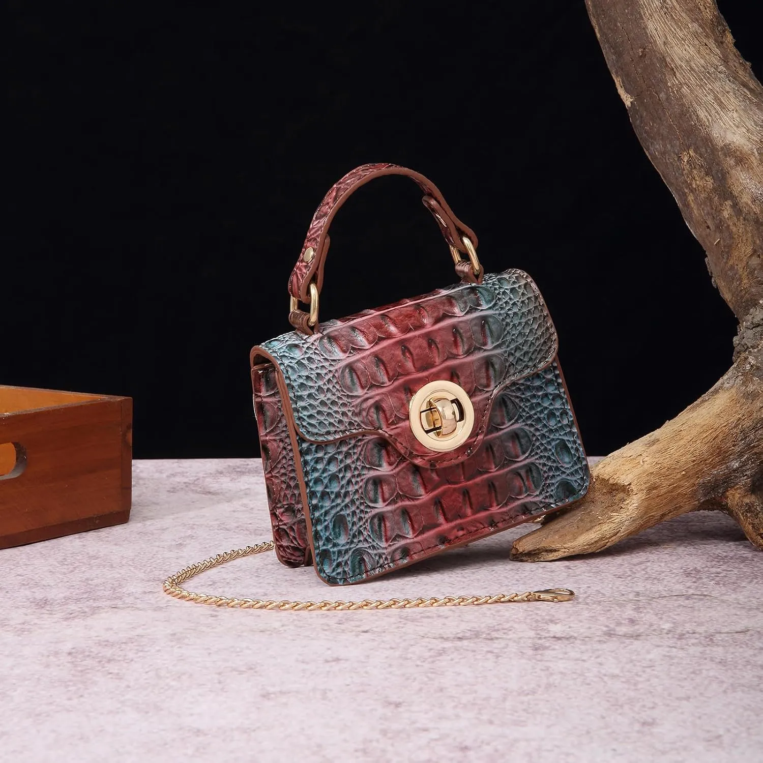 Chic Women Crocodile Leather bags Mini Top-Handle Clutch Compact Evening Bag Stylish Accessory for Essentials