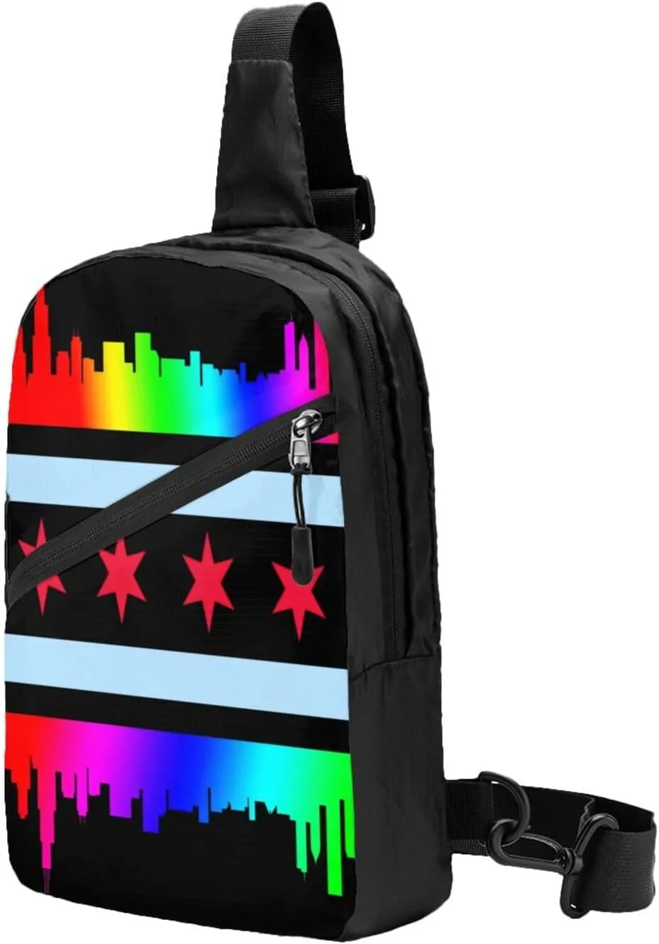 Chicago Gay LGBT Pride Rainbow Flags Crossbody Bag Portable Sling Bags Foldable Chest Daypack Reusable Sports Shoulder Backpack Diagonally Casual Rucksack Travel Bag