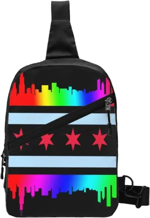 Chicago Gay LGBT Pride Rainbow Flags Crossbody Bag Portable Sling Bags Foldable Chest Daypack Reusable Sports Shoulder Backpack Diagonally Casual Rucksack Travel Bag