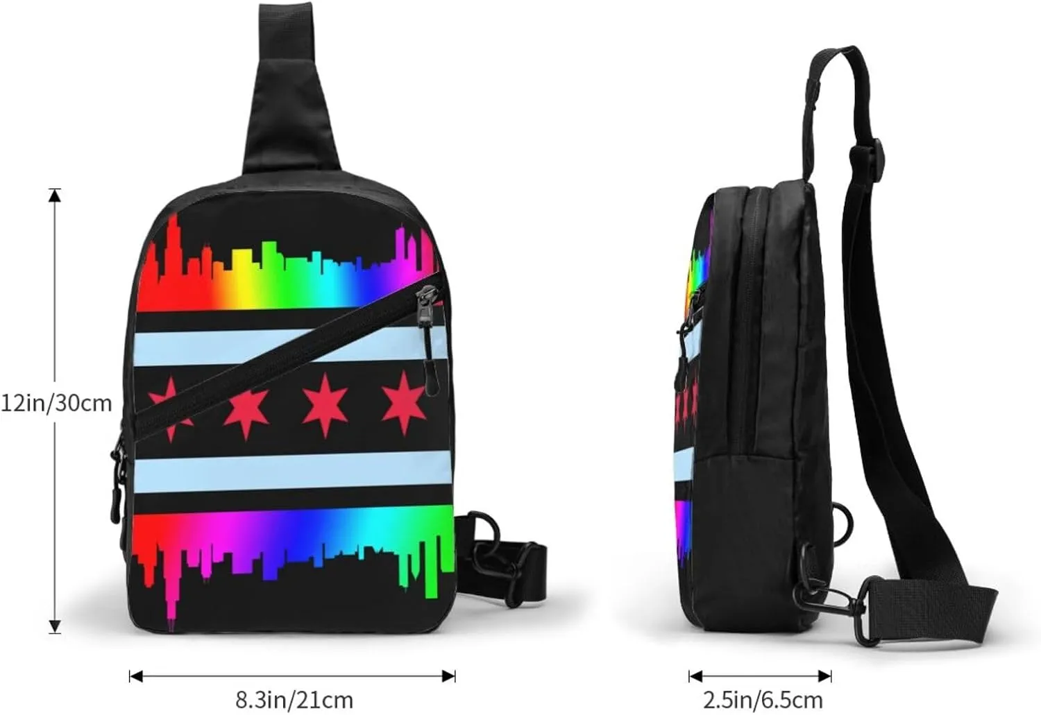 Chicago Gay LGBT Pride Rainbow Flags Crossbody Bag Portable Sling Bags Foldable Chest Daypack Reusable Sports Shoulder Backpack Diagonally Casual Rucksack Travel Bag