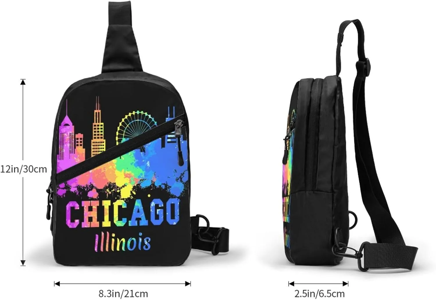 Chicago Illinois Watercolor City Skyline Crossbody Bag Portable Sling Bags Foldable Chest Daypack Reusable Sports Shoulder Backpack Diagonally Casual Rucksack Travel Bag
