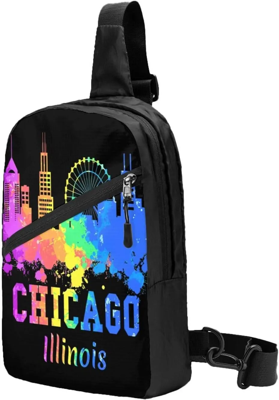 Chicago Illinois Watercolor City Skyline Crossbody Bag Portable Sling Bags Foldable Chest Daypack Reusable Sports Shoulder Backpack Diagonally Casual Rucksack Travel Bag