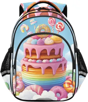 CHIFIGNO Backpack for School Boys Girls Bookbag Child Backpack School Bags with Reflective Stripes, Colorful Rainbow Candy Cake