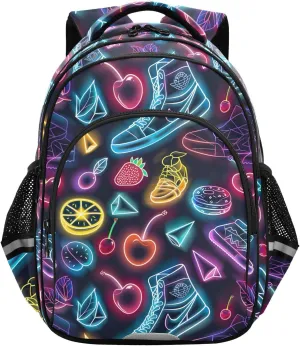 CHIFIGNO Cartoon Neon Fruits Shoes Backpack for School Bookbag for Boys Girls Casual Daypack Backpacks with Reflective Stripes