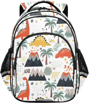 CHIFIGNO Cute Cartoon Dinosaurs White School Backpack with Reflective Stripes Boys Girls Bookbag Kids Hiking Backpack