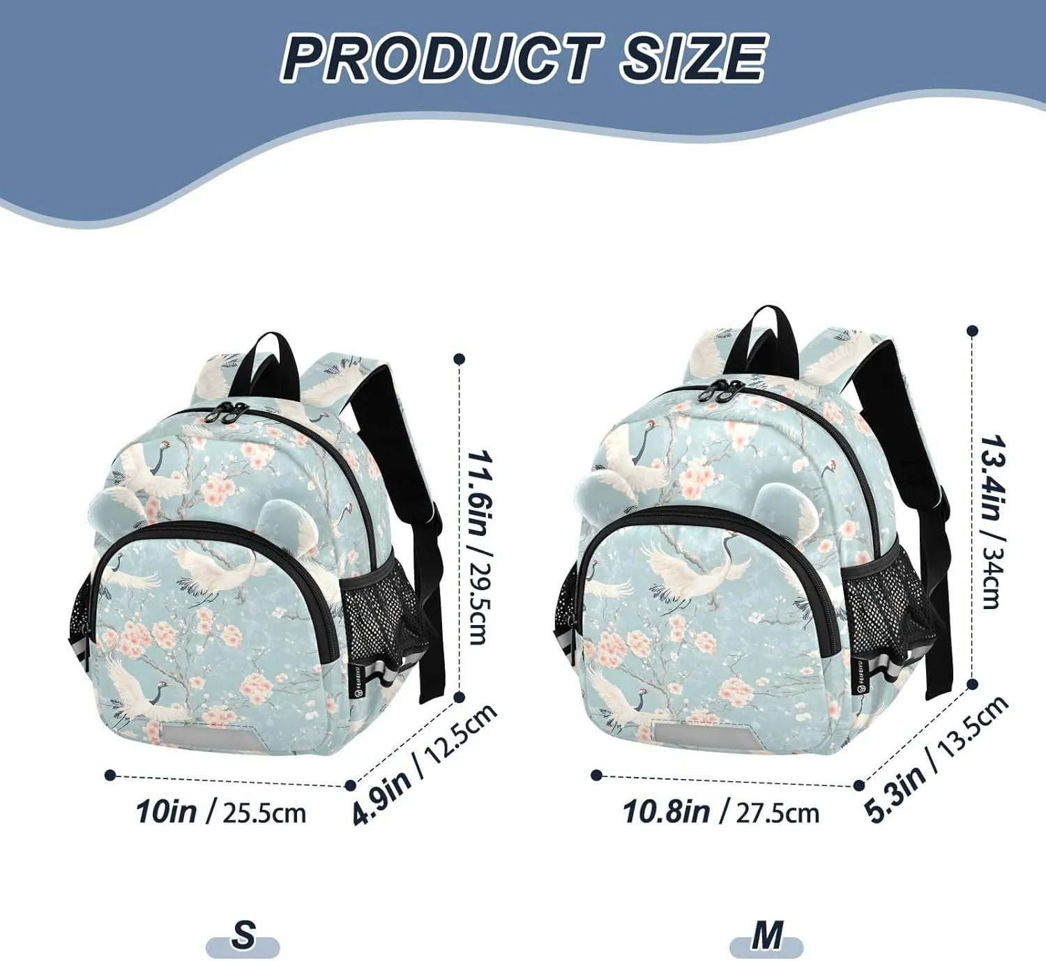 CHIFIGNO Peach Blossoms White Cranes Mini Toddler Backpack for Boys Girls Kids Backpacks Travel Book Bag
