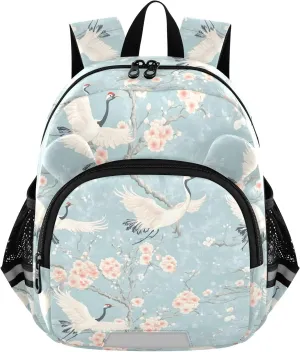 CHIFIGNO Peach Blossoms White Cranes Mini Toddler Backpack for Boys Girls Kids Backpacks Travel Book Bag