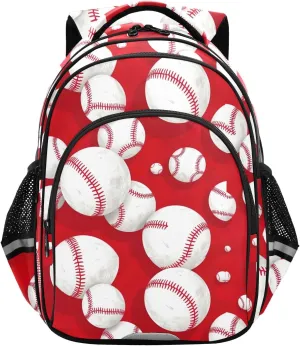 CHIFIGNO School Backpack Travel Bookbag Boys Girls Kids Hiking Backpack with Reflective Stripes, White Baseball Red