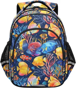 CHIFIGNO Vibrant Corals Fish Kids School Backpack Book Bag for Girls Boys with Reflective Stripes Lightweight Student Backpack