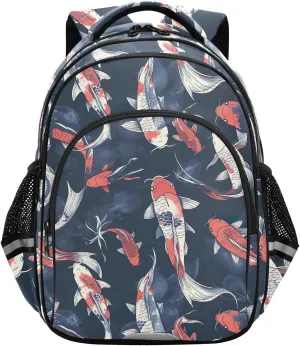 CHIFIGNO Watercolor Dark Blue Red Fish Kids Backpack for School Book Bag for Girls Boys Lightweight Student Backpack with Reflective Stripes
