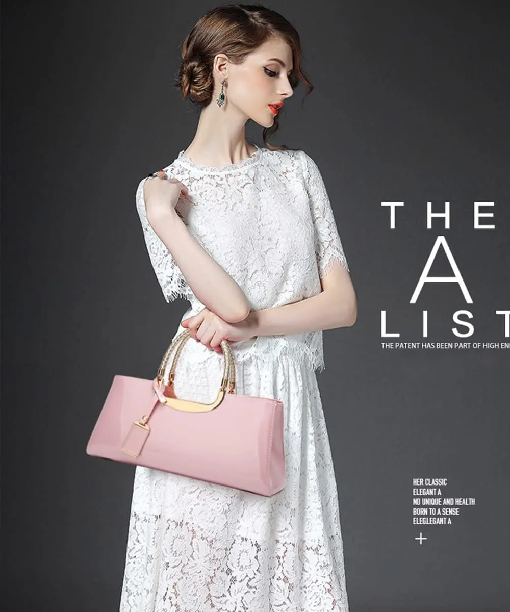 Chikencall Women PU Patent Leather Tote Handbag Glossy Top-handle Purse Evening Shoulder Bag Ladies Wedding Satchel