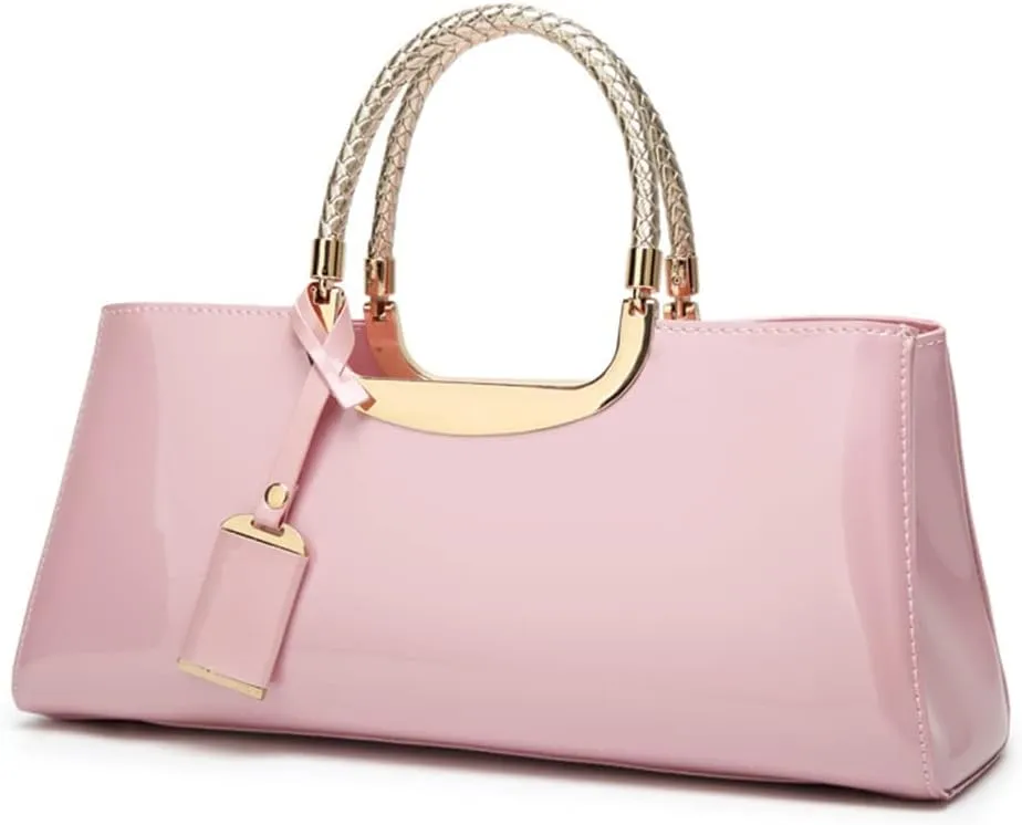 Chikencall Women PU Patent Leather Tote Handbag Glossy Top-handle Purse Evening Shoulder Bag Ladies Wedding Satchel