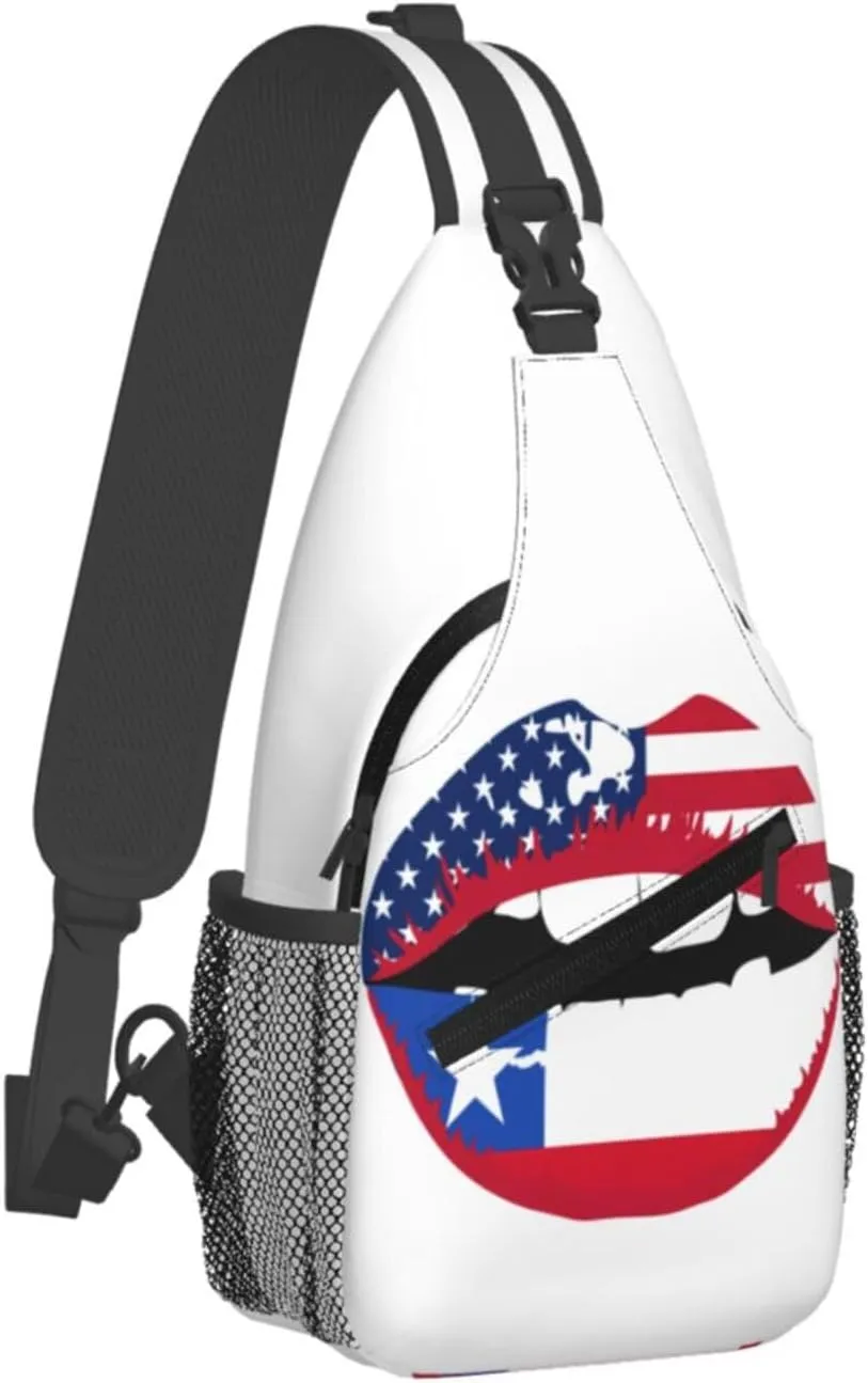 Chile Chilean American Flag Lips Crossbody Bags Sling Backpack Cross Chest Bag Sports Shoulder Bag Gym Fanny Pack Adjustable Cycling Daypack Diagonally Rucksack for Running