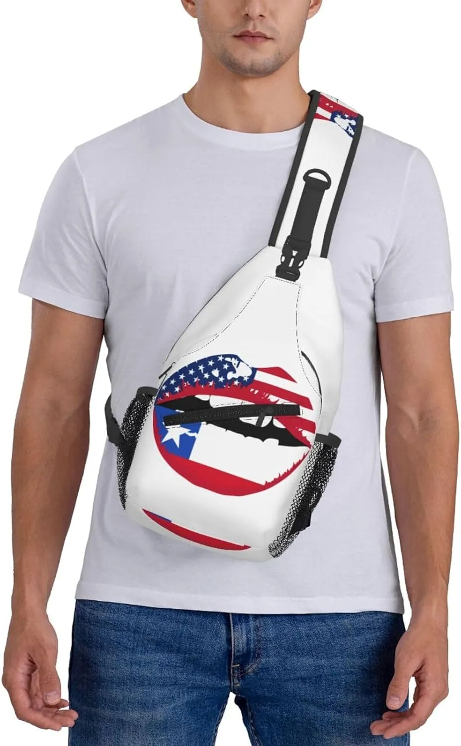 Chile Chilean American Flag Lips Crossbody Bags Sling Backpack Cross Chest Bag Sports Shoulder Bag Gym Fanny Pack Adjustable Cycling Daypack Diagonally Rucksack for Running