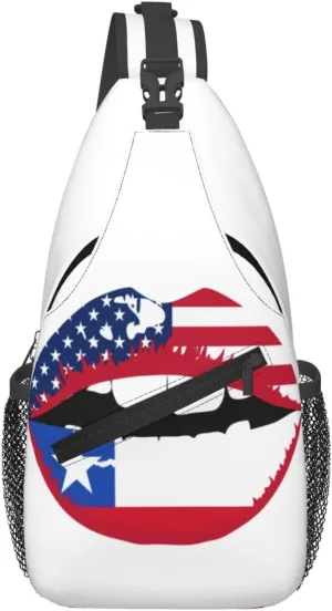 Chile Chilean American Flag Lips Crossbody Bags Sling Backpack Cross Chest Bag Sports Shoulder Bag Gym Fanny Pack Adjustable Cycling Daypack Diagonally Rucksack for Running